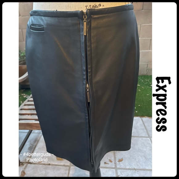 Express Genuine 100% Leather A-Line 2 Way Zipper Classic Sexy Neutral Skirt 9 10 - Picture 16 of 16